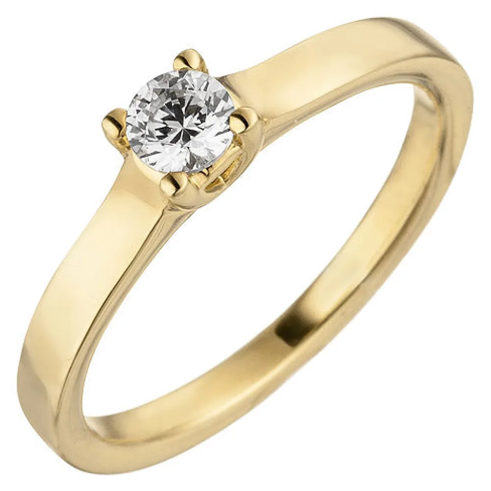 Damen Ring 585 Gold Gelbgold 1 Diamant Brillant 0 15 ct. Diamantring Solitär-56
