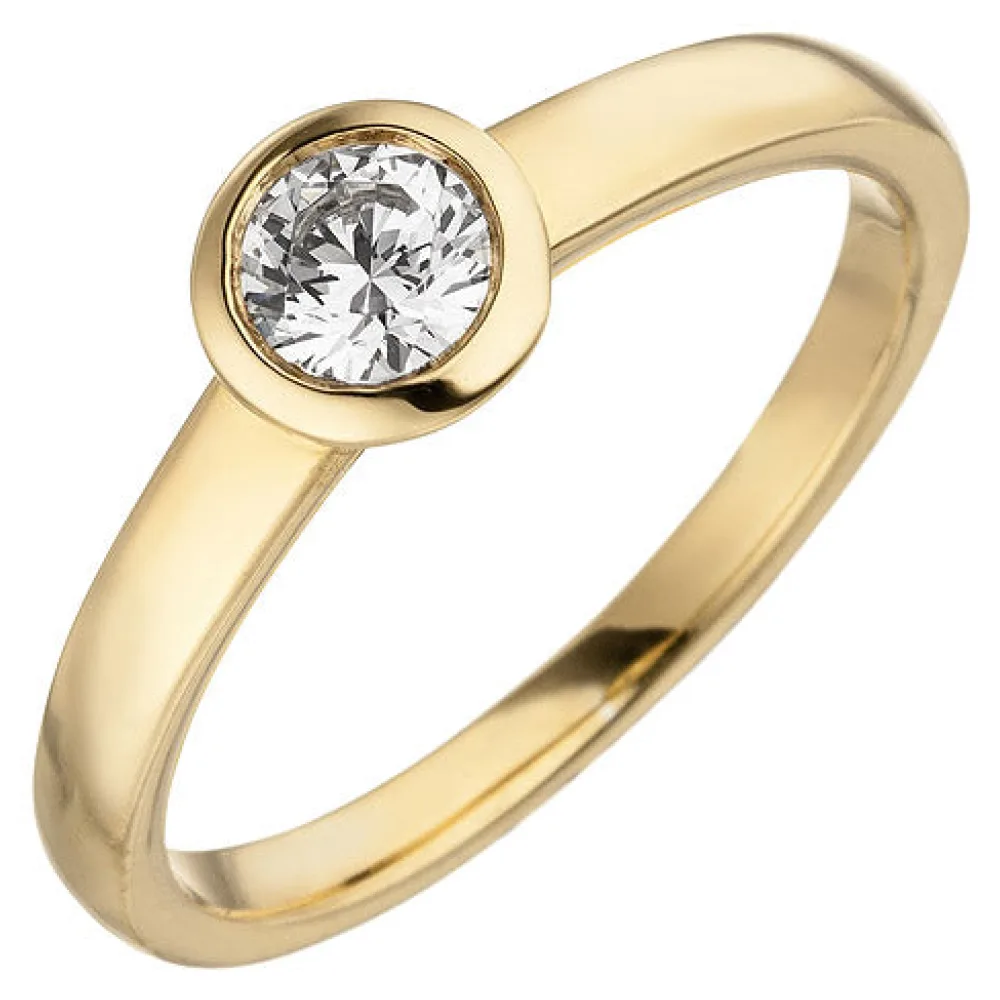 Damen Ring 585 Gold Gelbgold 1 Diamant Brillant 0 15 ct. Diamantring Solitär-60