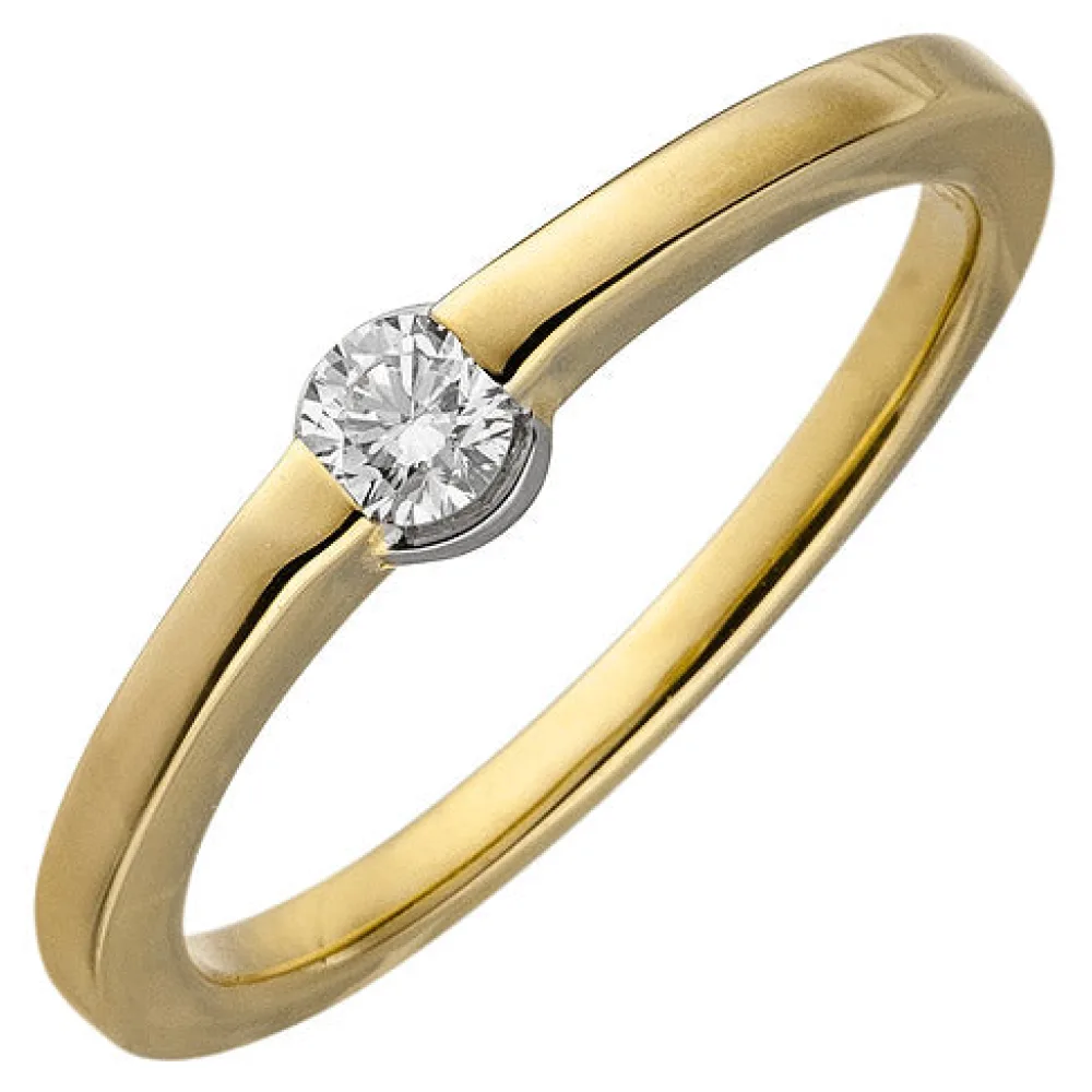 Damen Ring 585 Gold Gelbgold 1 Diamant Brillant 0 15ct. Diamantring-56