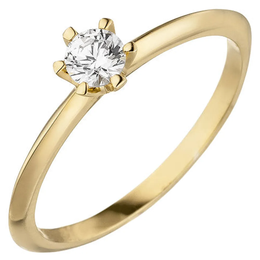 Damen Ring 585 Gold Gelbgold 1 Diamant Brillant 0 25 ct. Diamantring Solitär-52