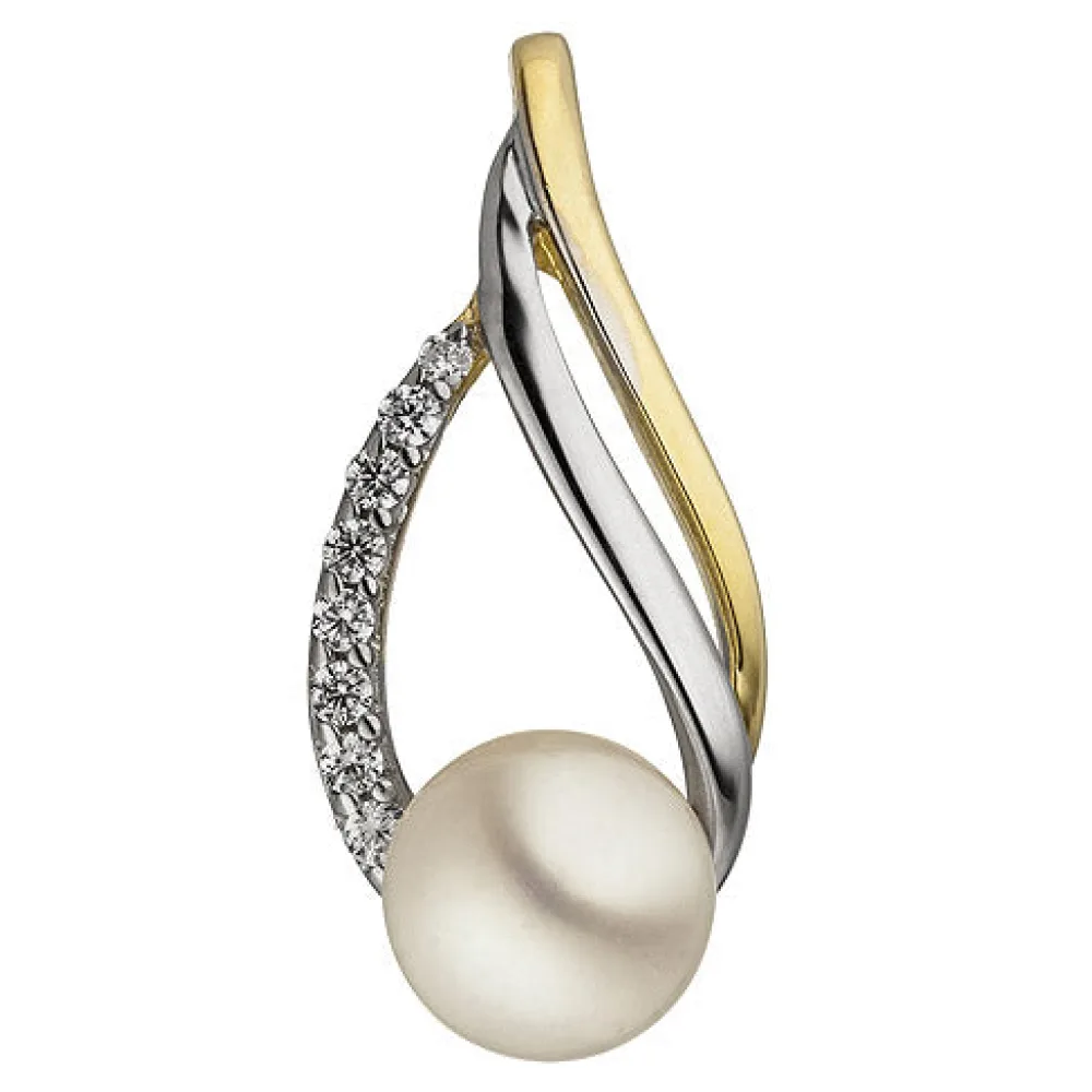 Anhänger 333 Gold Gelbgold bicolor 1 Süßwasser Perle 8 Zirkonia