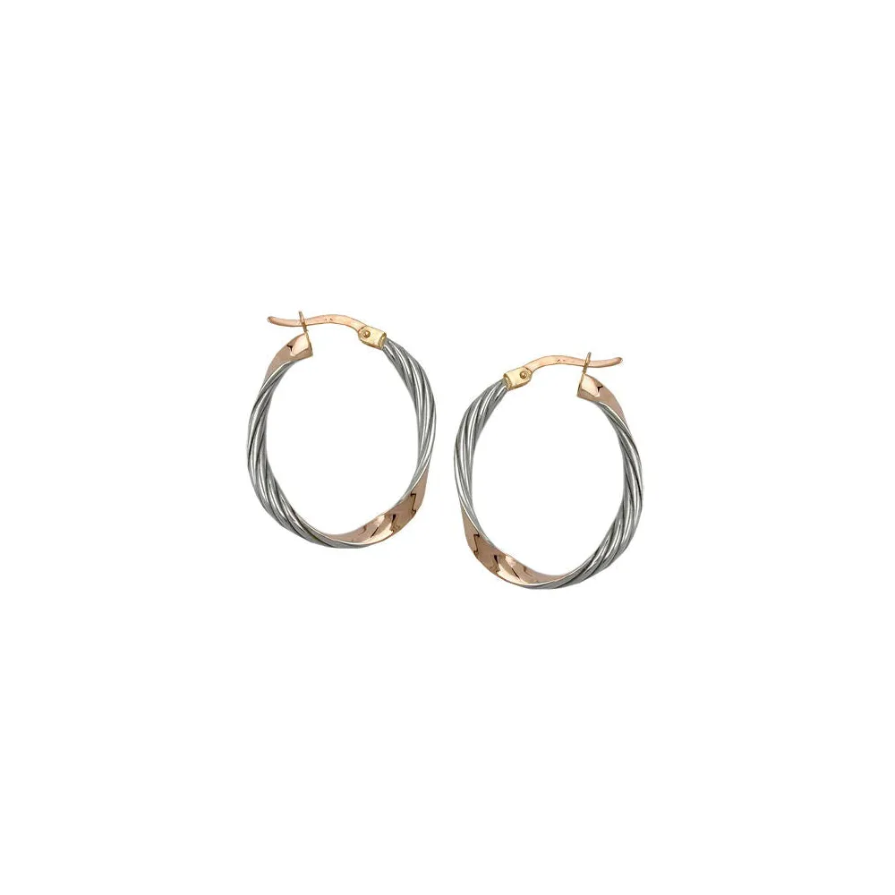 Creolen geschwungen bicolor rhodiniert diamantiert 9Kt Rotgold