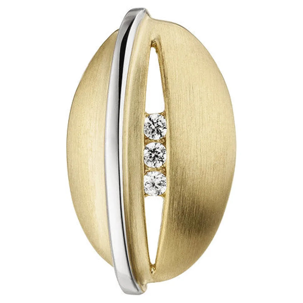 Anhänger 375 Gold Gelbgold Weißgold bicolor matt 3 Zirkonia Goldanhänger