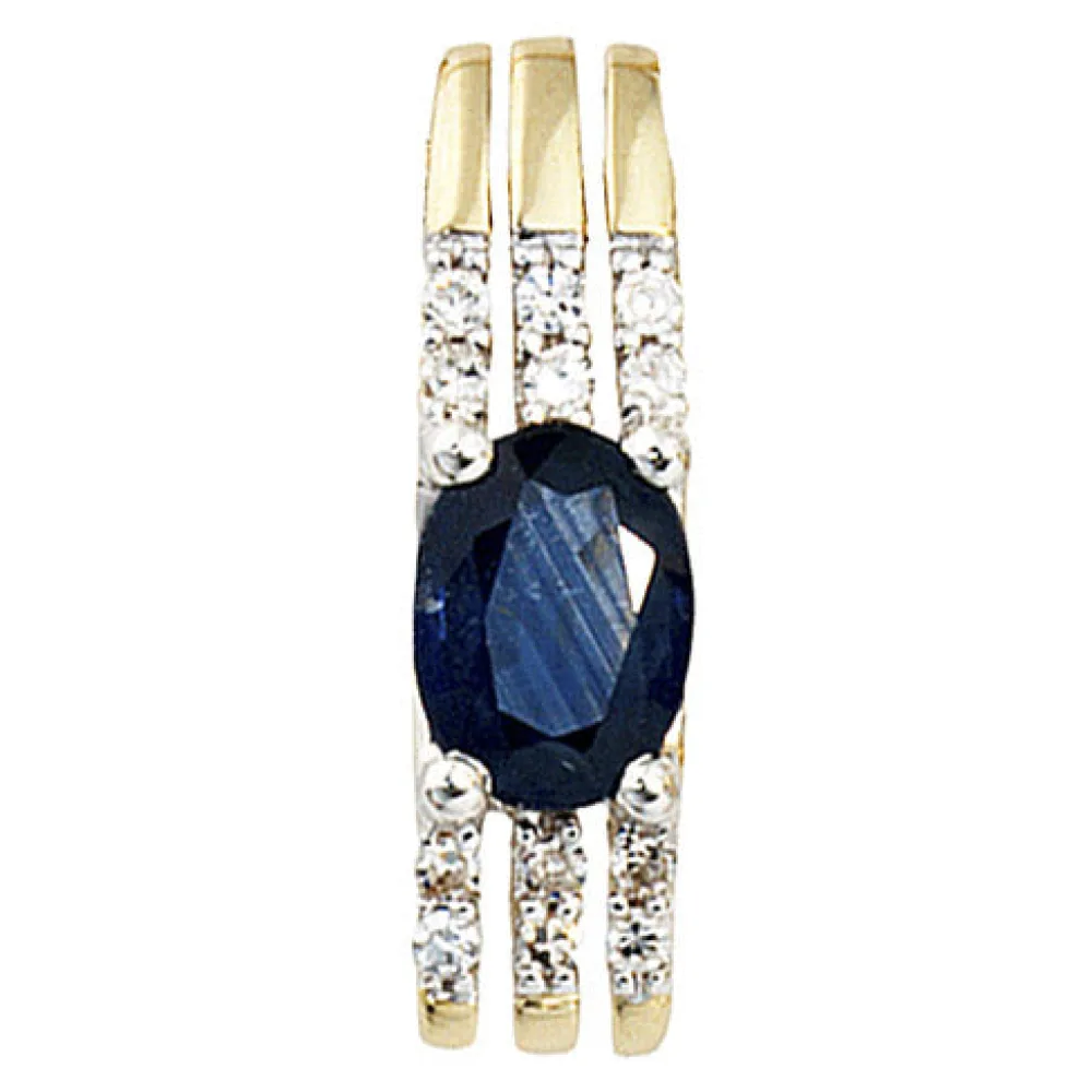 Anhänger 585 Gold Gelbgold 1 blauer Safir 12 Diamanten Safiranhänger