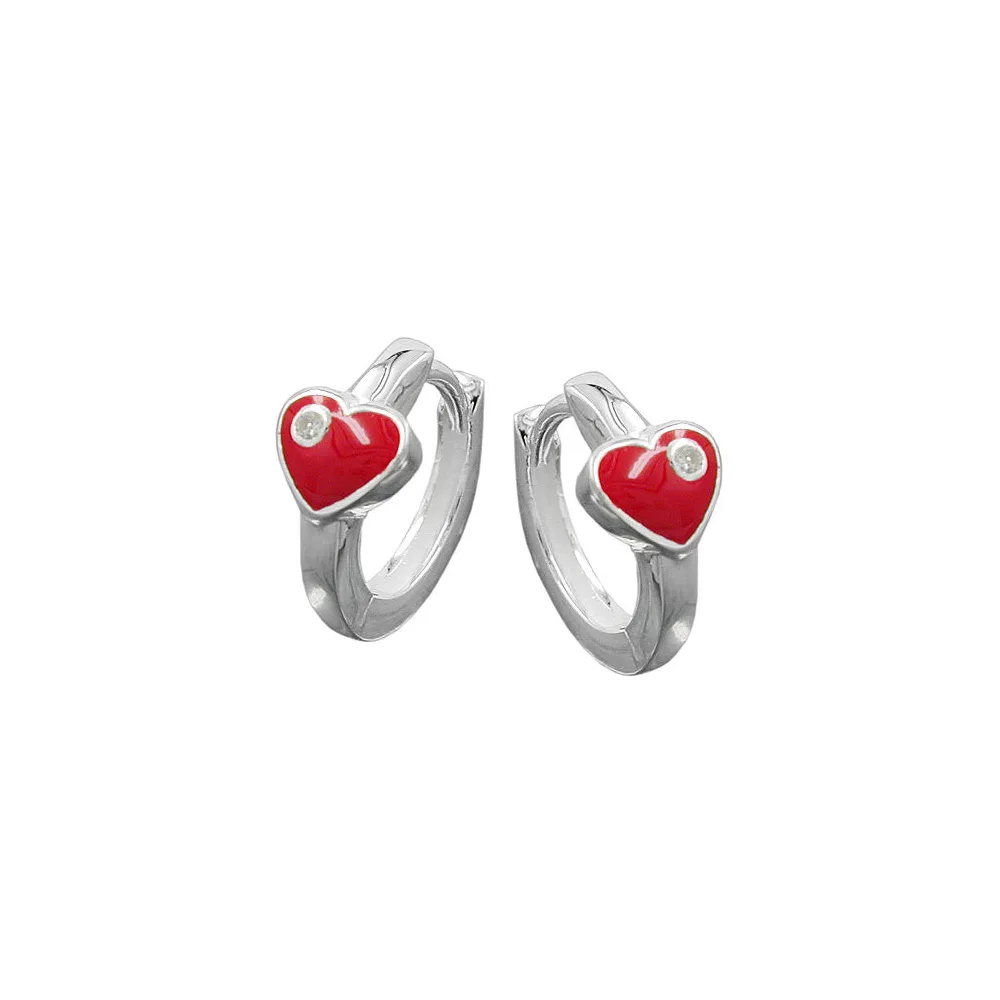 Creolen Herz rot mit Zirkonia Silber 925