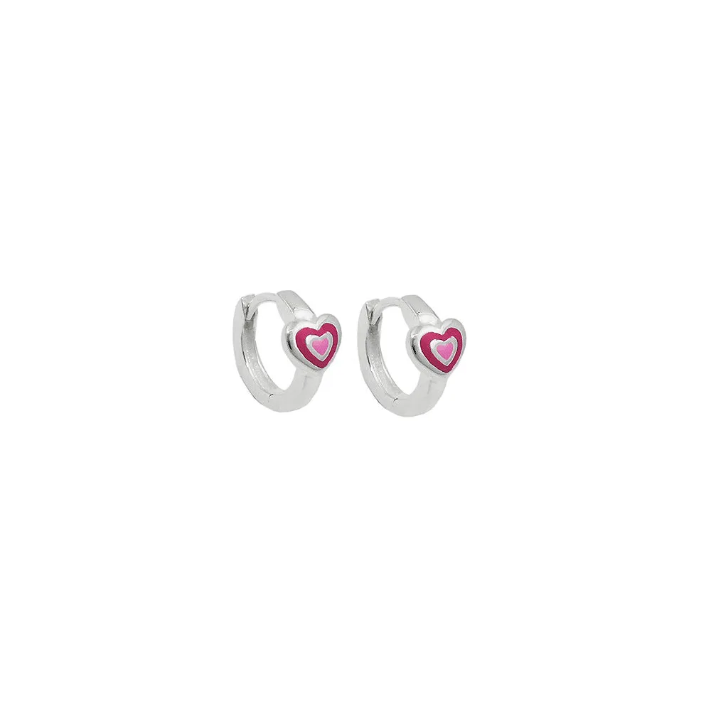 Creolen Herz zweifarbig pink-lackiert Silber 925