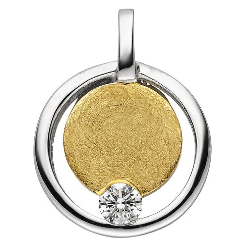 Anhänger 585 Gold Gelbgold bicolor eismatt 1 Diamant Brillant