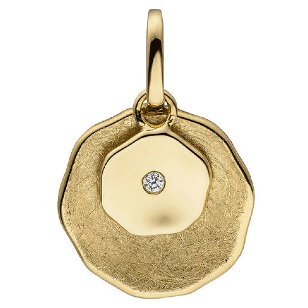 Anhänger 585 Gold Gelbgold eismatt 1 Diamant Brillant Diamantanhänger