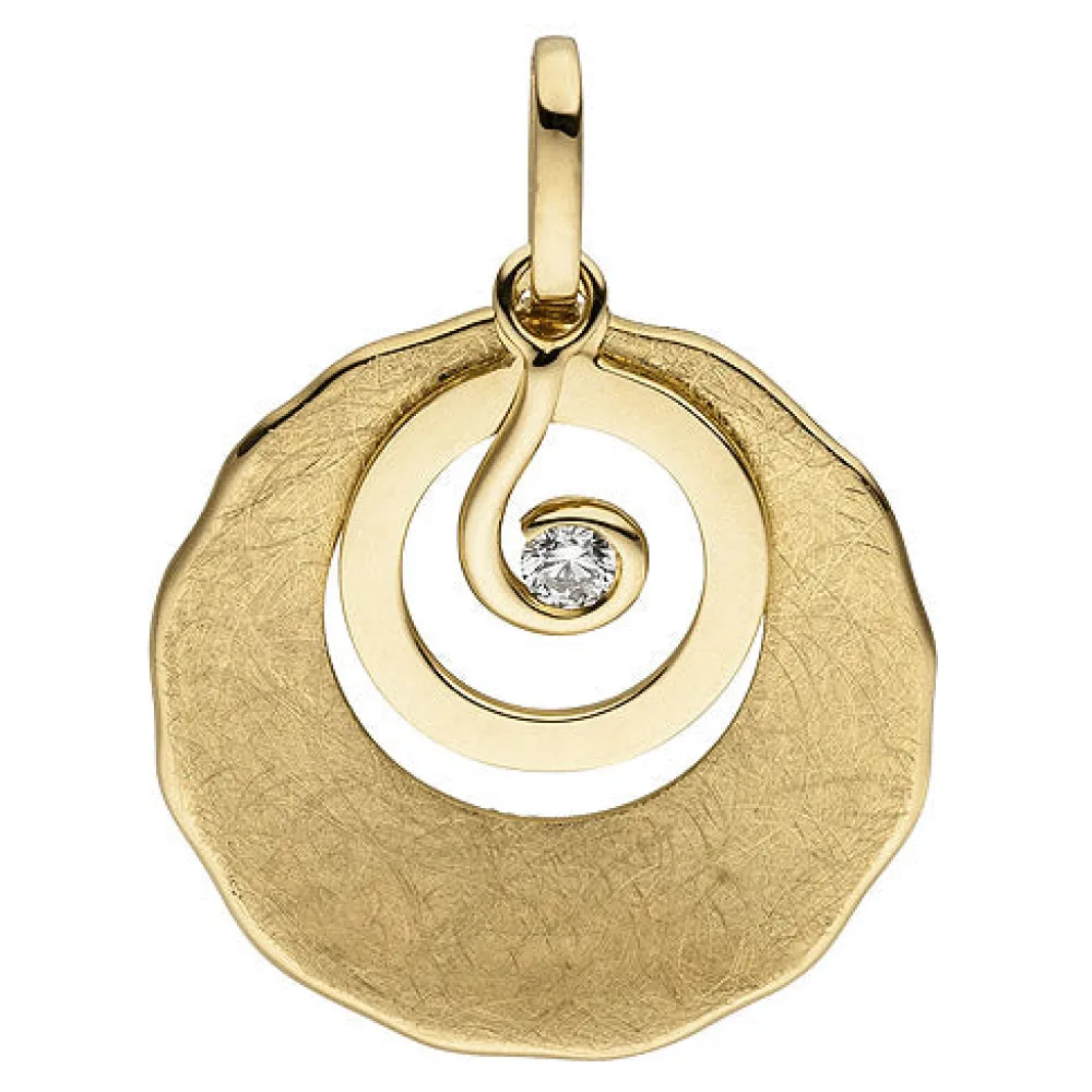 Anhänger 585 Gold Gelbgold eismatt 1 Diamant Brillant Diamantanhänger
