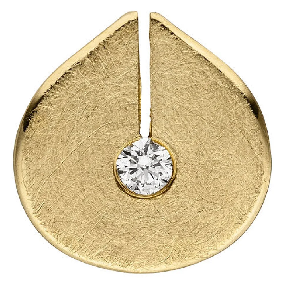 Anhänger 585 Gold Gelbgold eismatt 1 Diamant Brillant Diamantanhänger