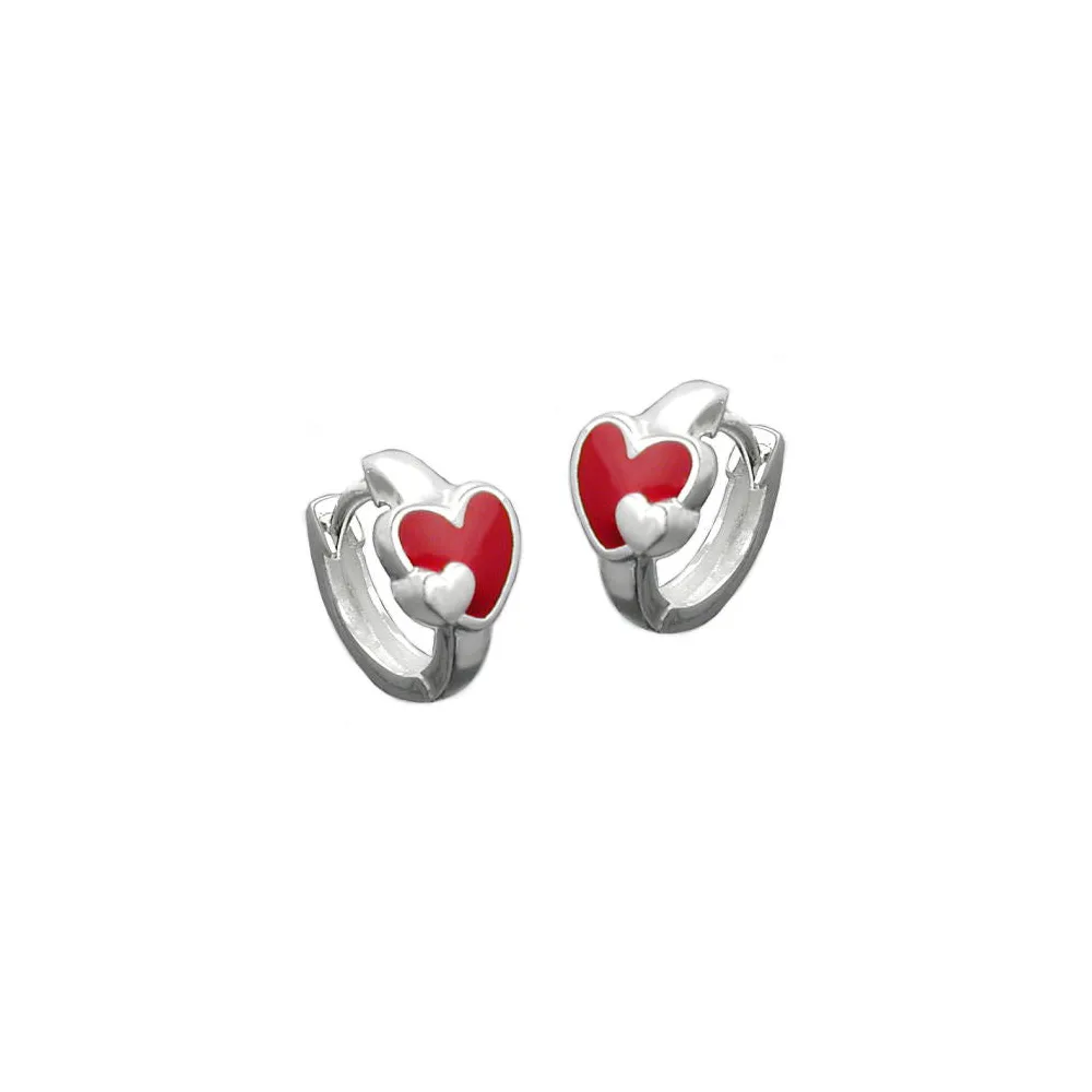 Creolen mit Herz rot-farbig Silber 925