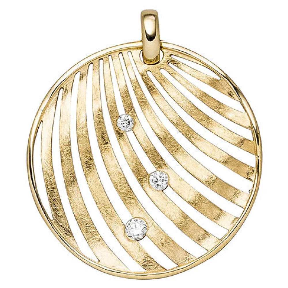 Anhänger 585 Gold Gelbgold eismatt 3 Diamanten Brillanten Diamantanhänger