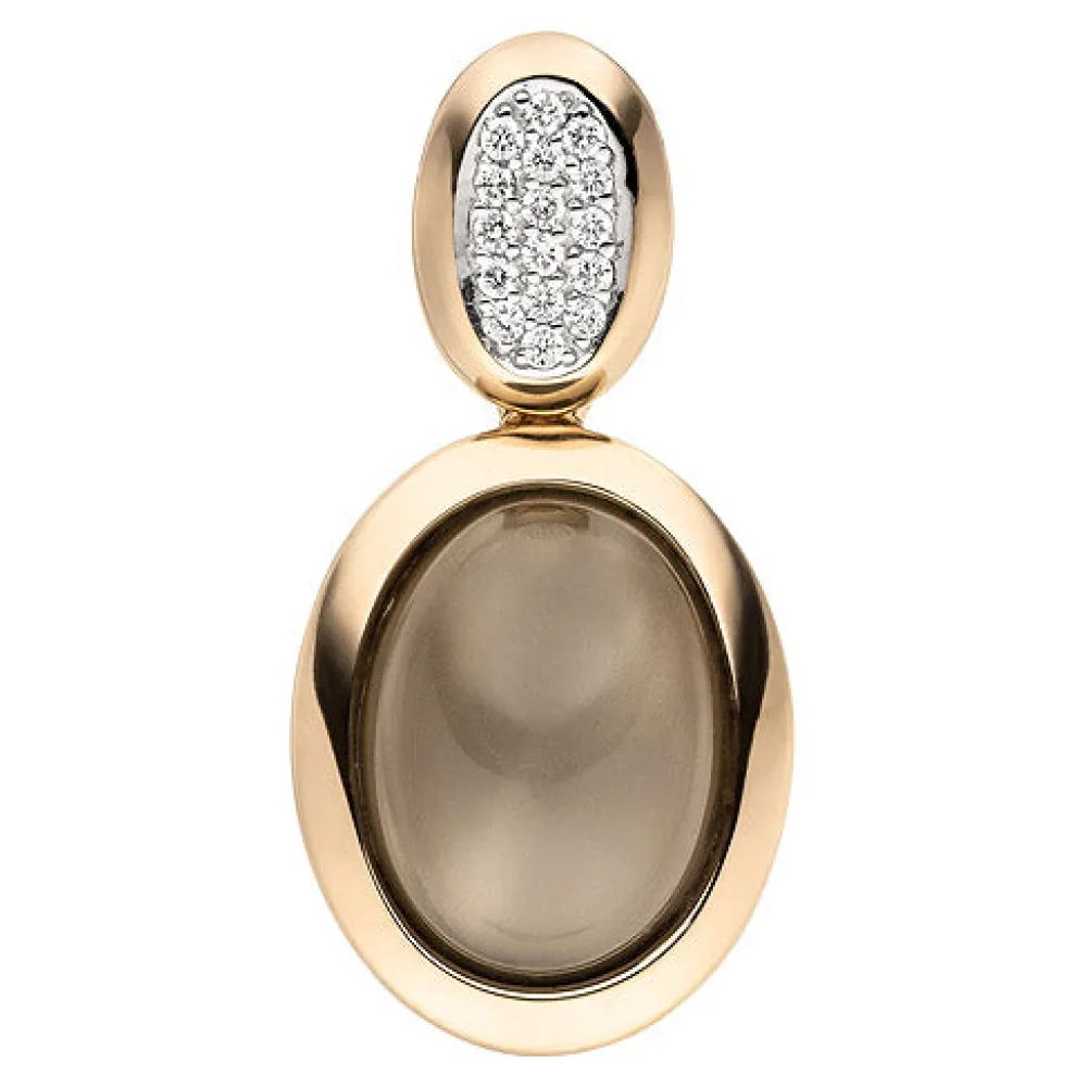 Anhänger 585 Gold Rotgold 1 Mondstein Cabochon 16 Diamanten Brillanten
