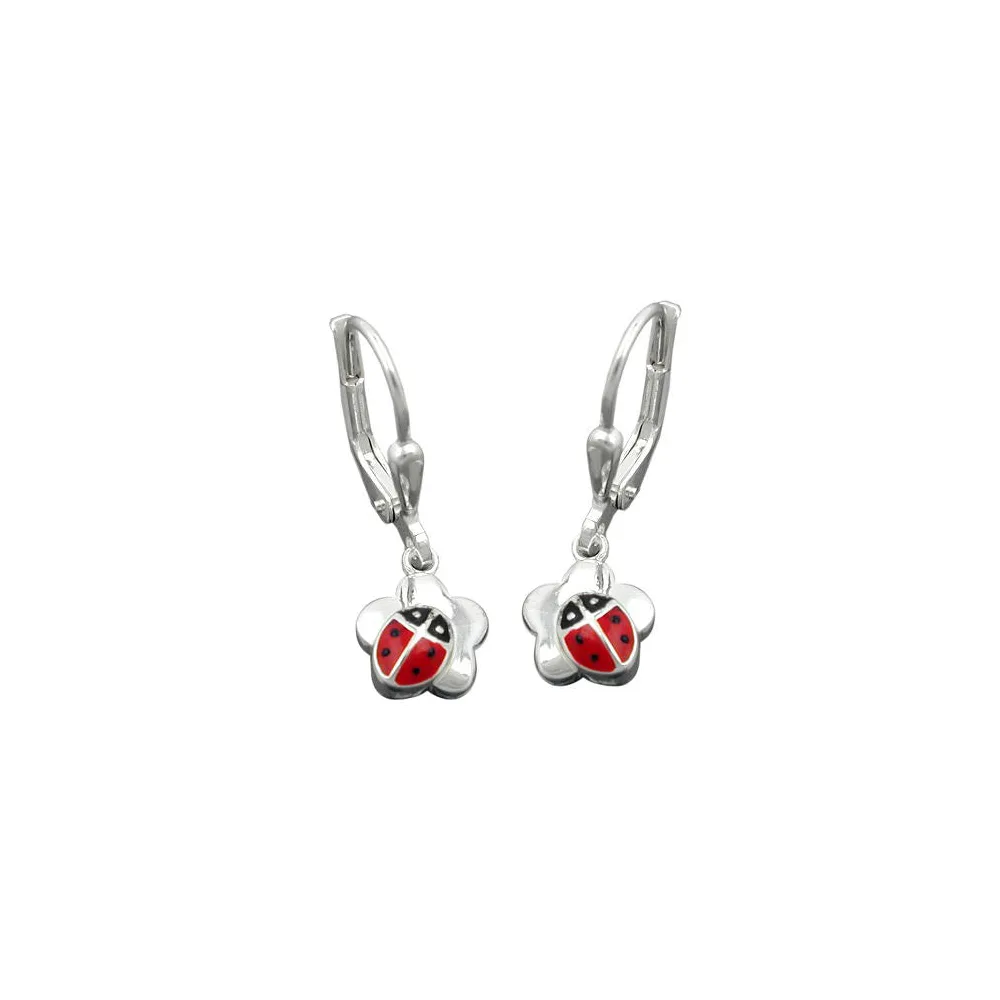 Ohrringe Brisur Marienkäfer-Blume Silber 925