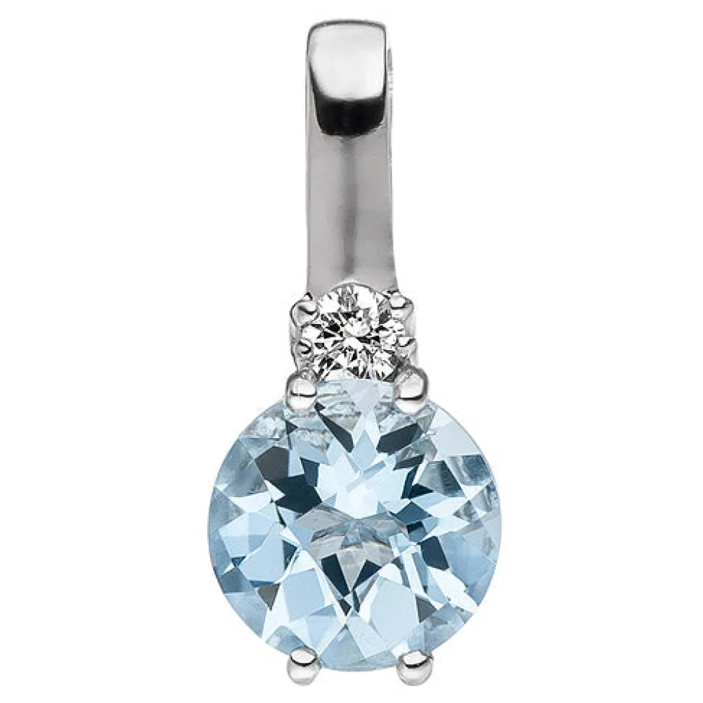 Anhänger 585 Gold Weißgold 1 Diamant Brillant 1 Aquamarin hellblau blau