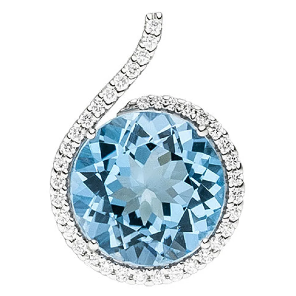 Anhänger 585 Gold Weißgold 37 Diamanten Brillanten 1 Blautopas hellblau blau