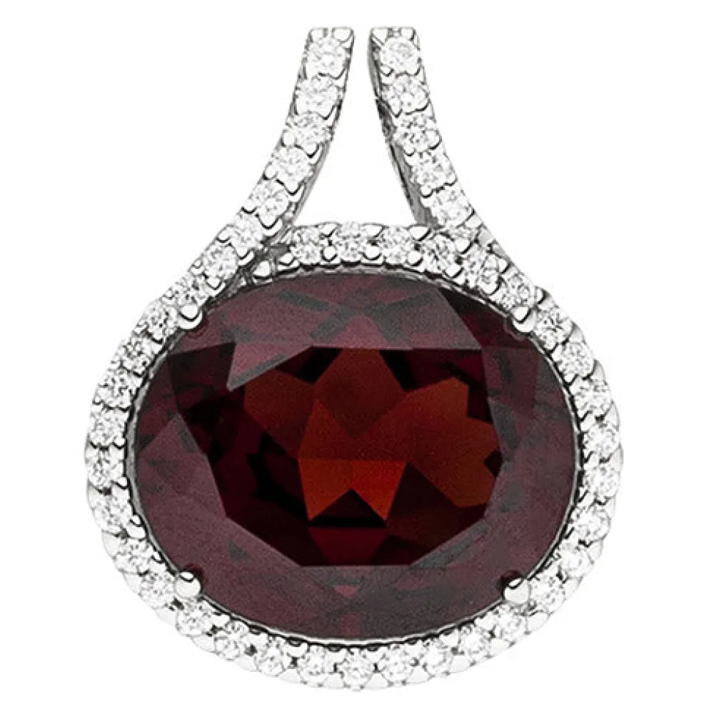 Anhänger 585 Gold Weißgold 44 Diamanten Brillanten 1 Granat rot Granatanhänger