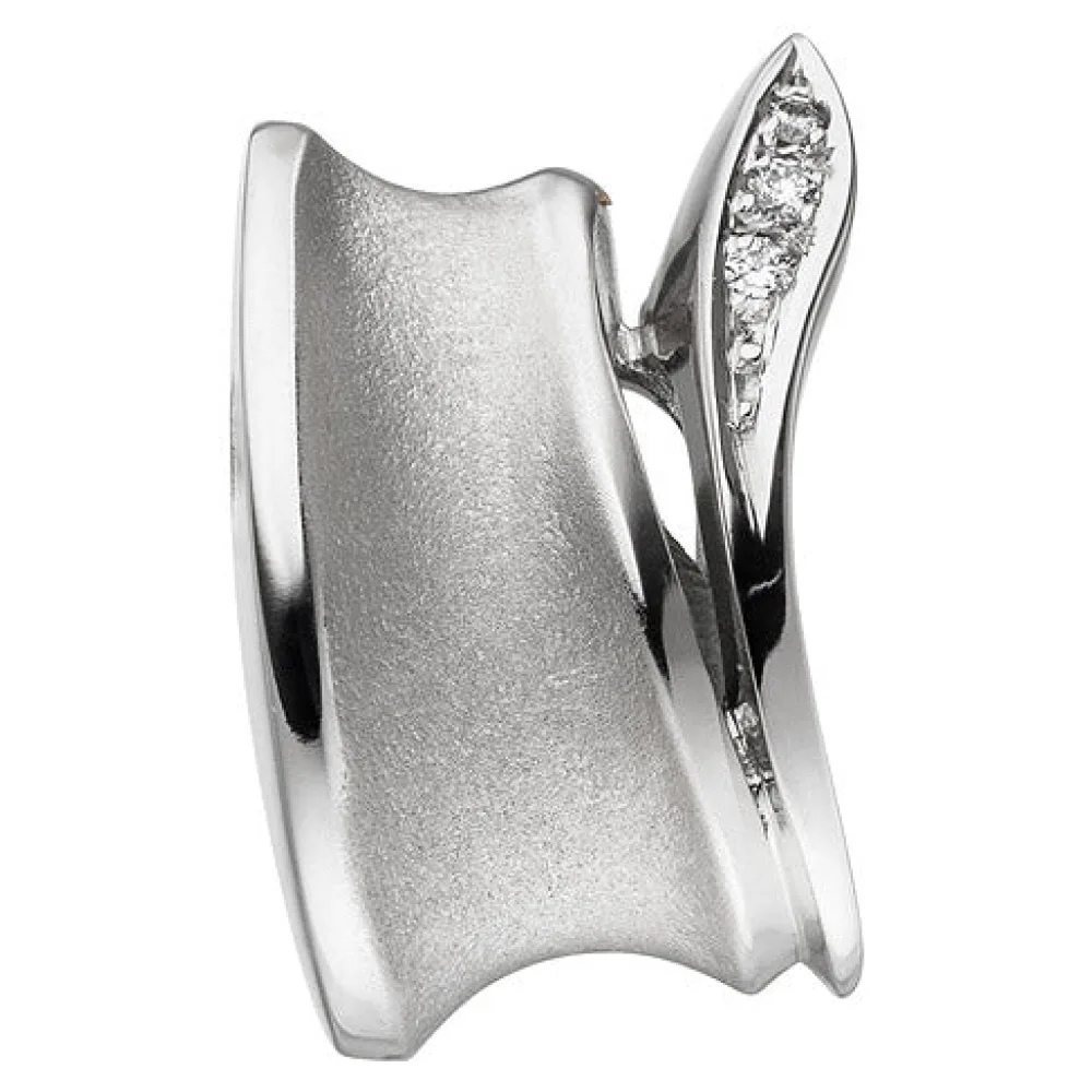 Anhänger 585 Gold Weißgold teil matt 3 Diamanten Brillanten Diamantanhänger