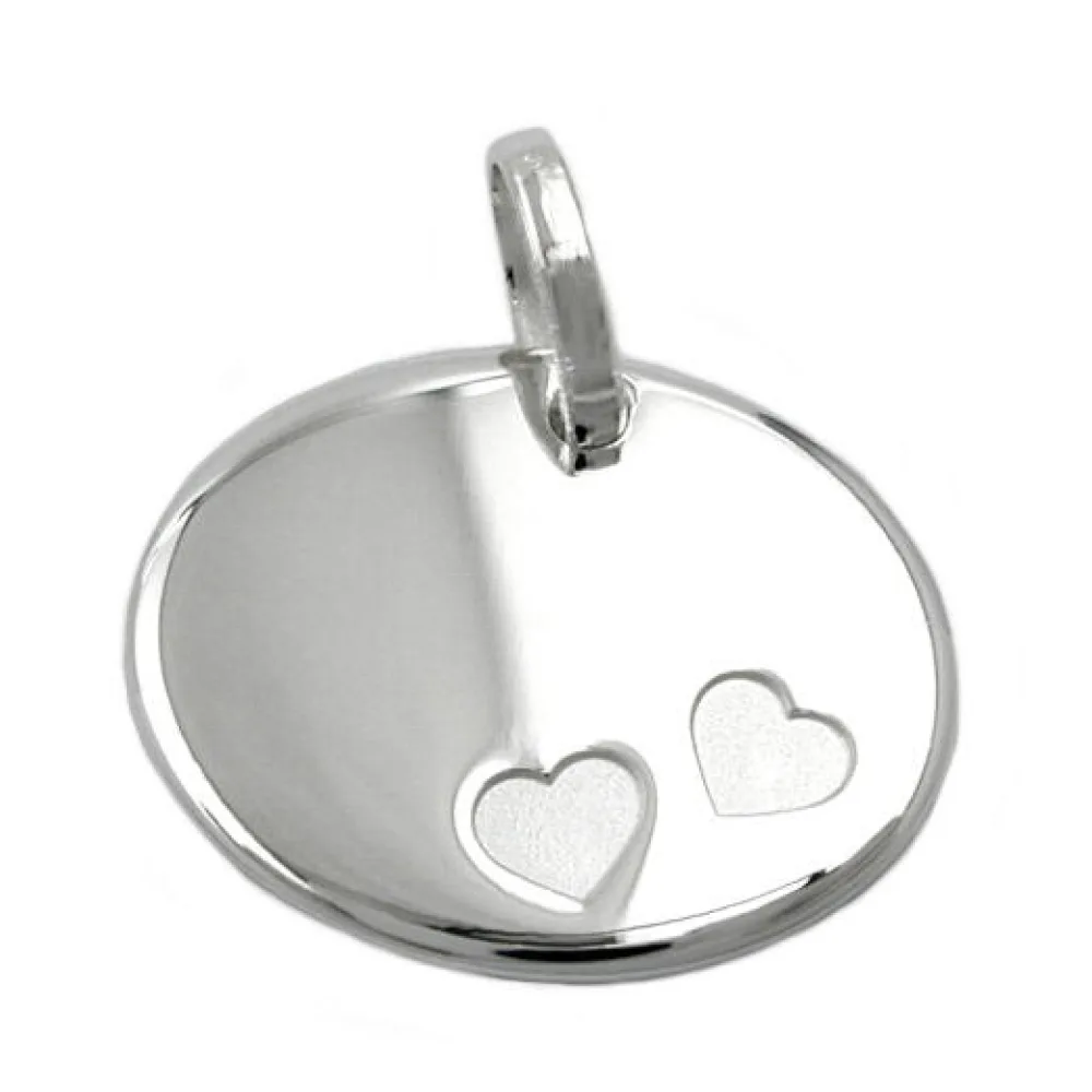 Anhänger oval mit 2 Herzen Silber 925