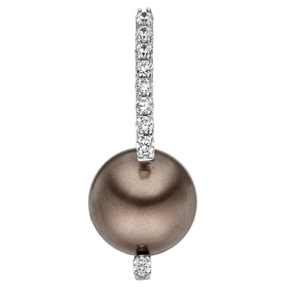 Anhänger 925 Sterling Silber 1 braune Perle 9 Zirkonia Perlenanhänger
