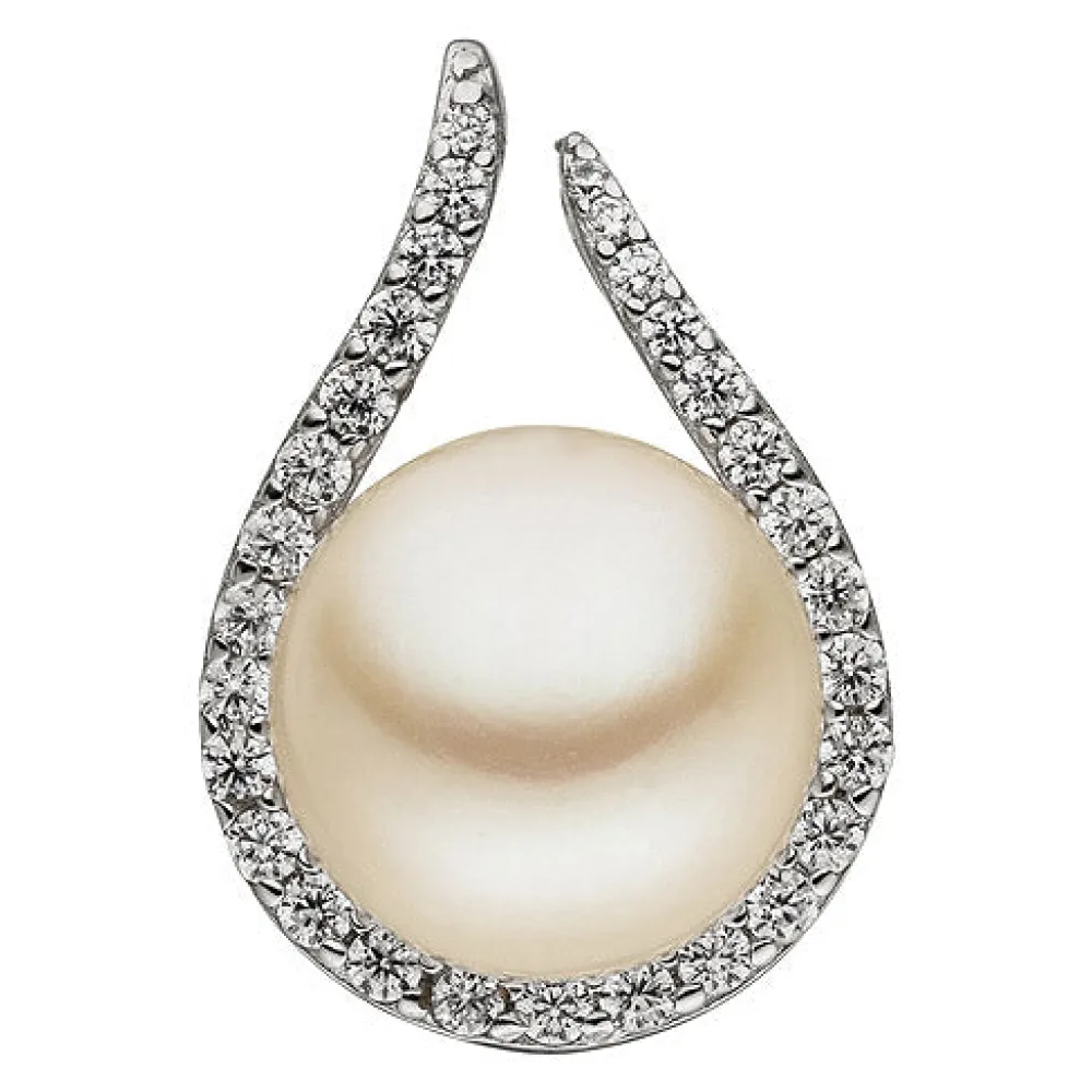 Anhänger 925 Sterling Silber 1 Süßwasser Perle 29 Zirkonia Perlenanhänger
