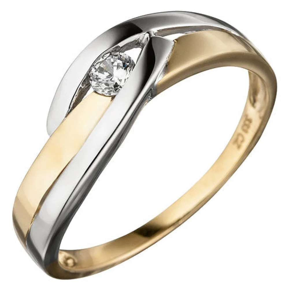 Damen Ring 333 Gold Gelbgold bicolor 1 Zirkonia Goldring-60