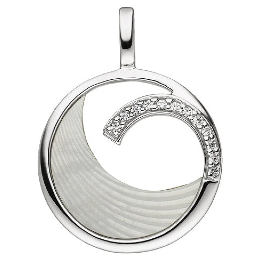 Anhänger 925 Sterling Silber 12 Zirkonia 1 Perlmutt Einlage Perlmuttanhänger