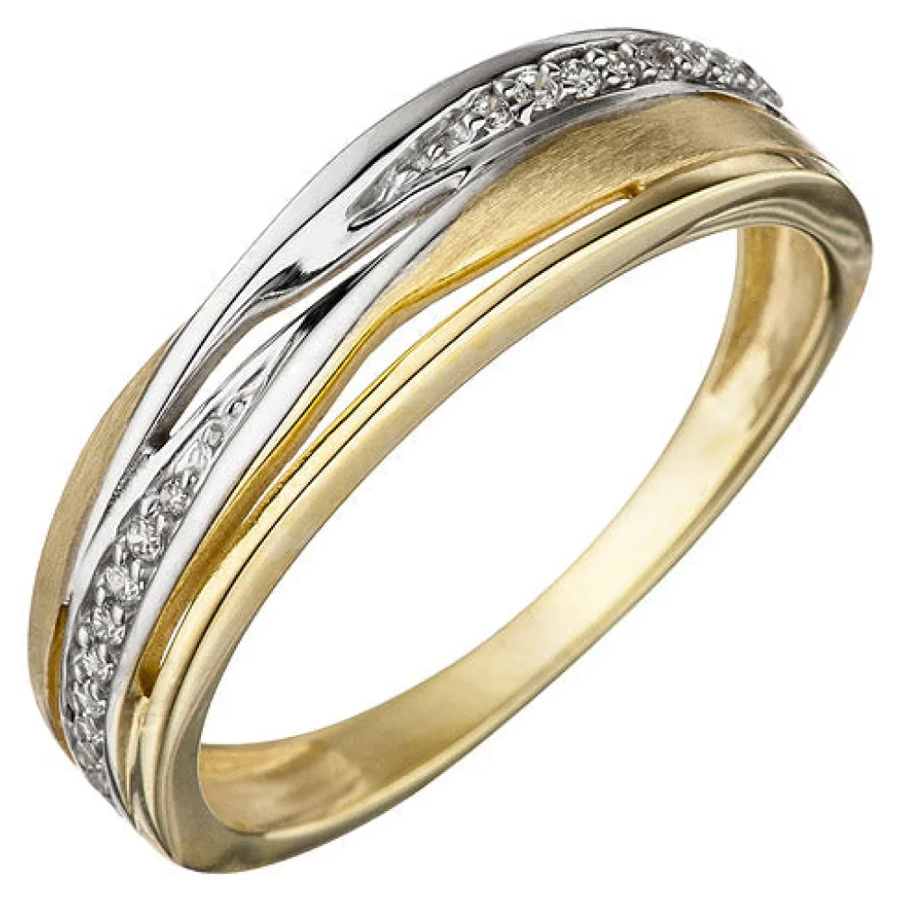 Damen Ring 333 Gold Gelbgold bicolor matt mattiert mit Zirkonia Goldring-56