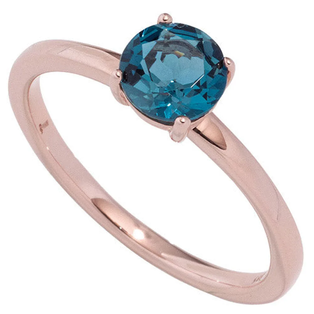 Damen Ring 585 Gold Rotgold 1 Blautopas blau London blue Goldring Rotgoldring-54