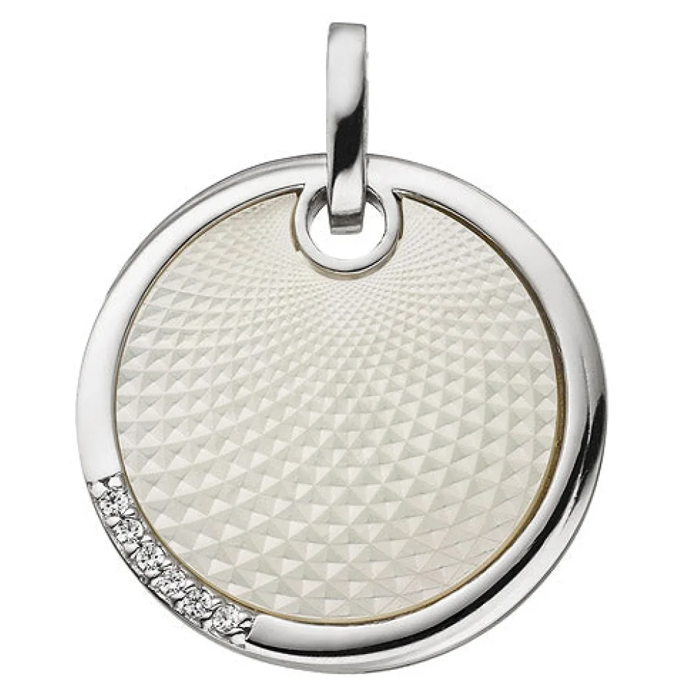 Anhänger 925 Sterling Silber 6 Zirkonia 1 Perlmutt Einlage Perlmuttanhänger