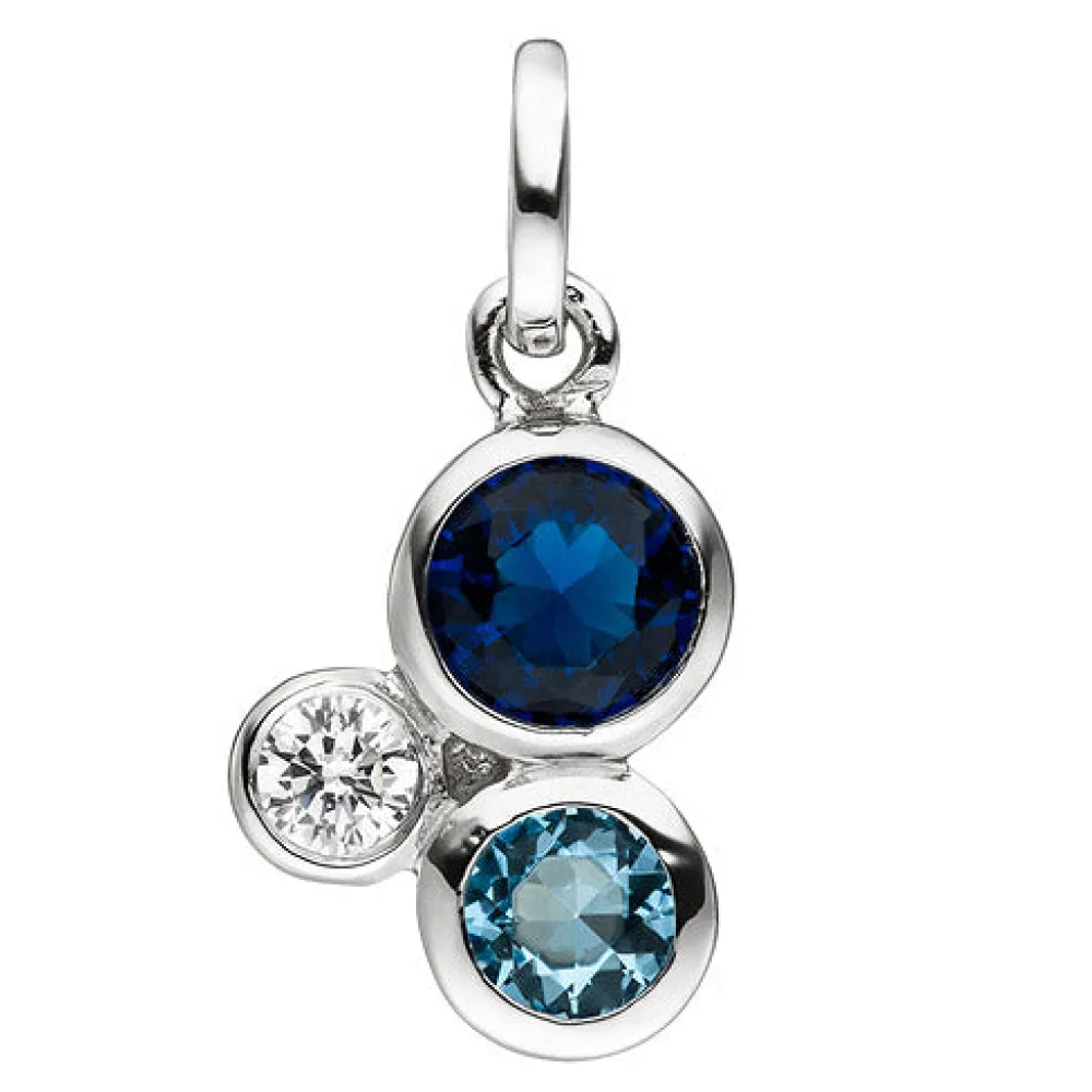 Anhänger 925 Sterling Silber mit 3 Zirkonia blau und weiß Silberanhänger