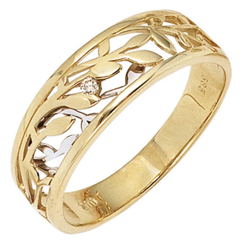 Damen Ring 585 Gold Gelbgold Weißgold bicolor 1 Diamant Brillant 0 02ct.-52