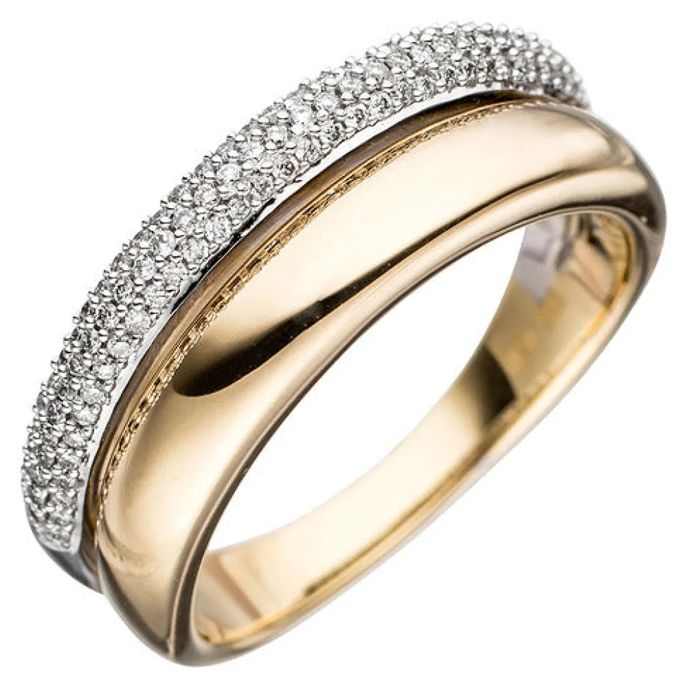 Damen Ring 585 Gold Gelbgold Weißgold bicolor 101 Diamanten Brillanten Goldring-52