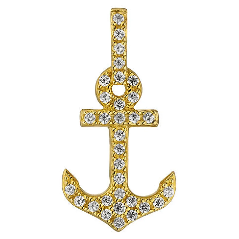 Anhänger Anker 925 Silber gold vergoldet 32 Zirkonia