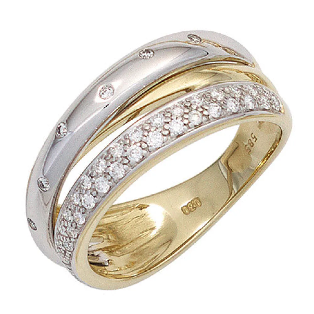 Damen Ring 585 Gold Gelbgold Weißgold bicolor 41 Diamanten Brillanten Goldring-54