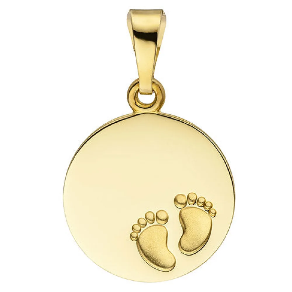 Anhänger Babyfüße Gravurplatte 333 Gold Gelbgold teil matt Gravuranhänger