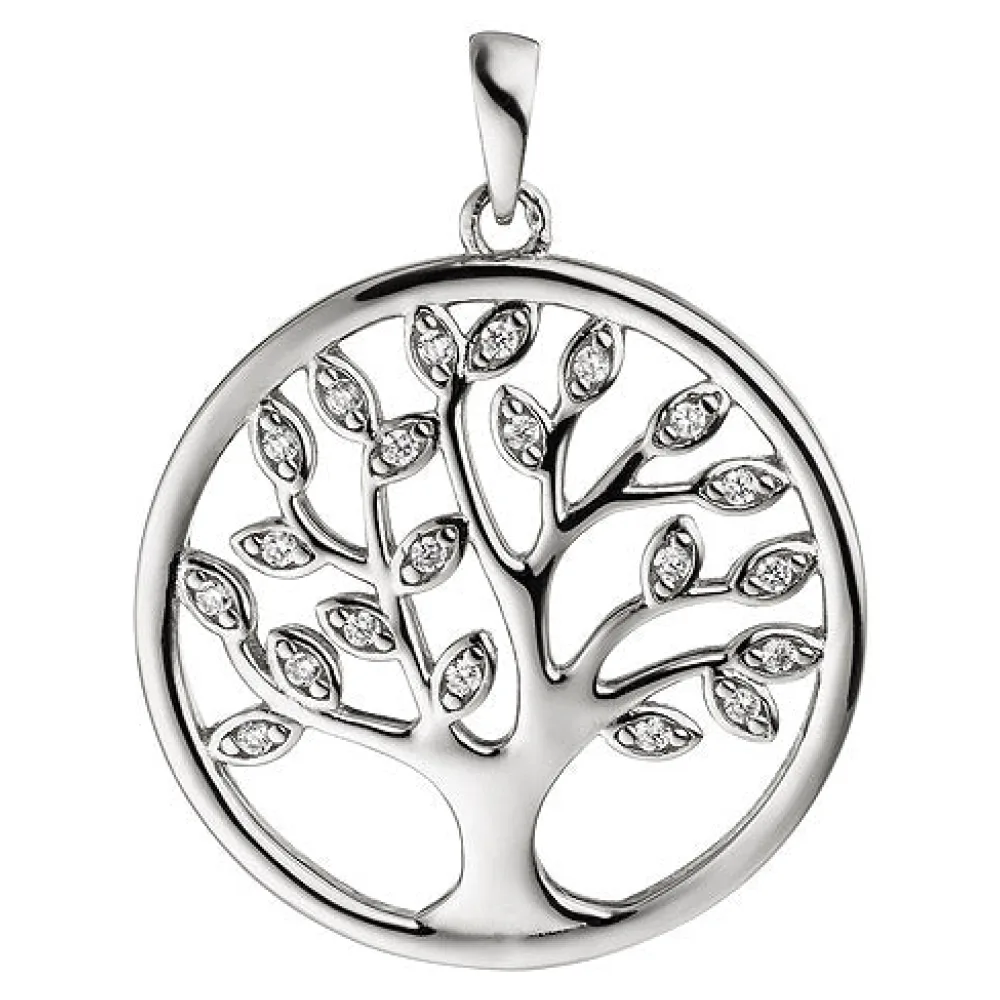 Anhänger Baum Lebensbaum 925 Sterling Silber 21 Zirkonia Silberanhänger