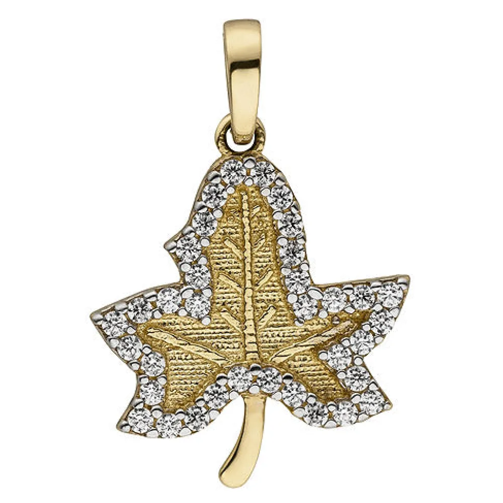 Anhänger Blatt 333 Gold Gelbgold bicolor mattiert 35 Zirkonia Goldanhänger