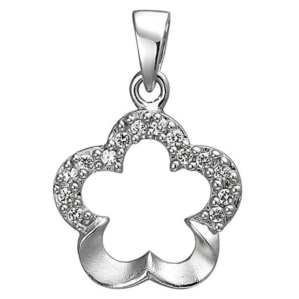 Anhänger Blume 925 Sterling Silber 14 Zirkonia Silberanhänger