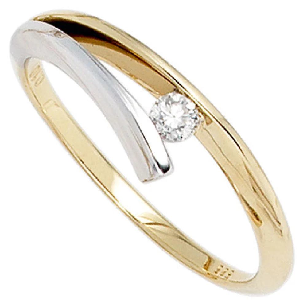 Damen Ring 585 Gold Gelbgold Weißgold bicolor 1 Diamant Brillant 0 10ct.-56
