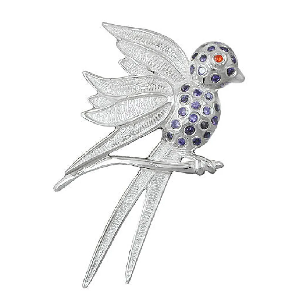 Anhänger Vogel mit lila Steinen 925