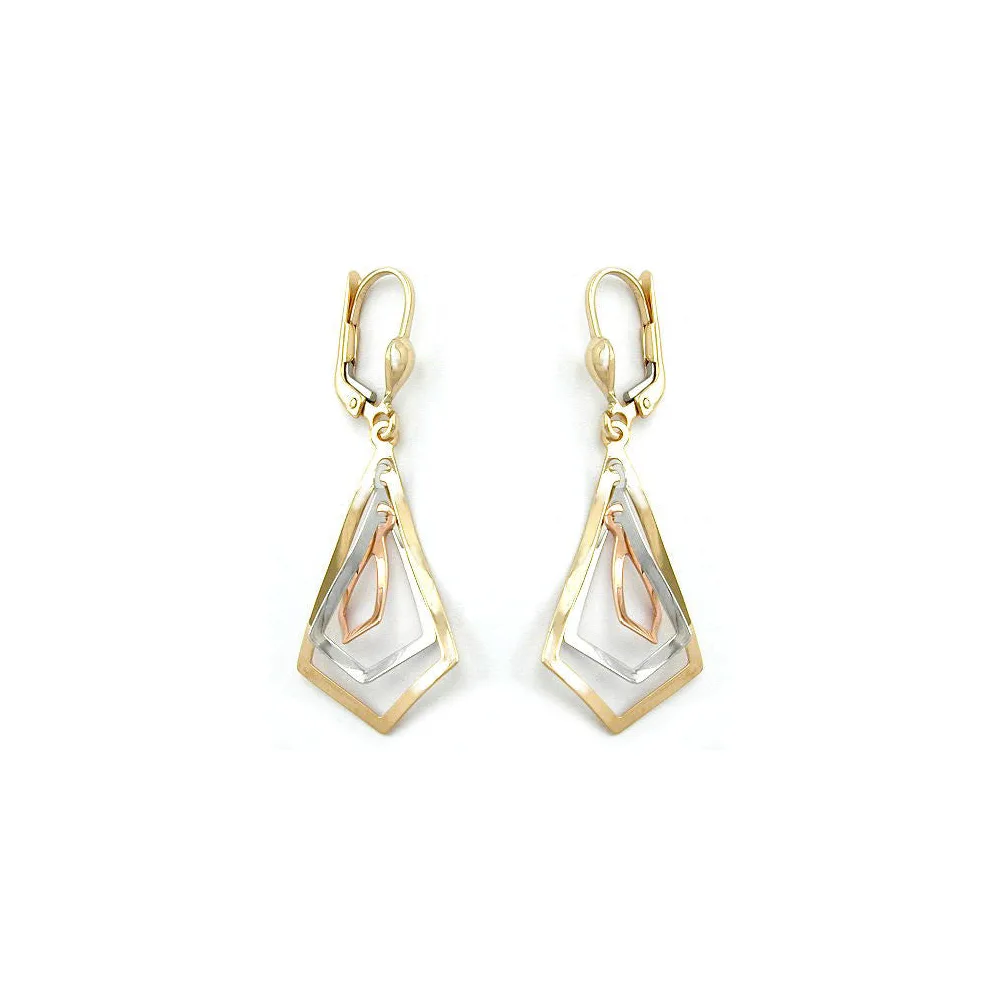 Ohrringe Brisur 3 Rhomben tricolor Gold 375