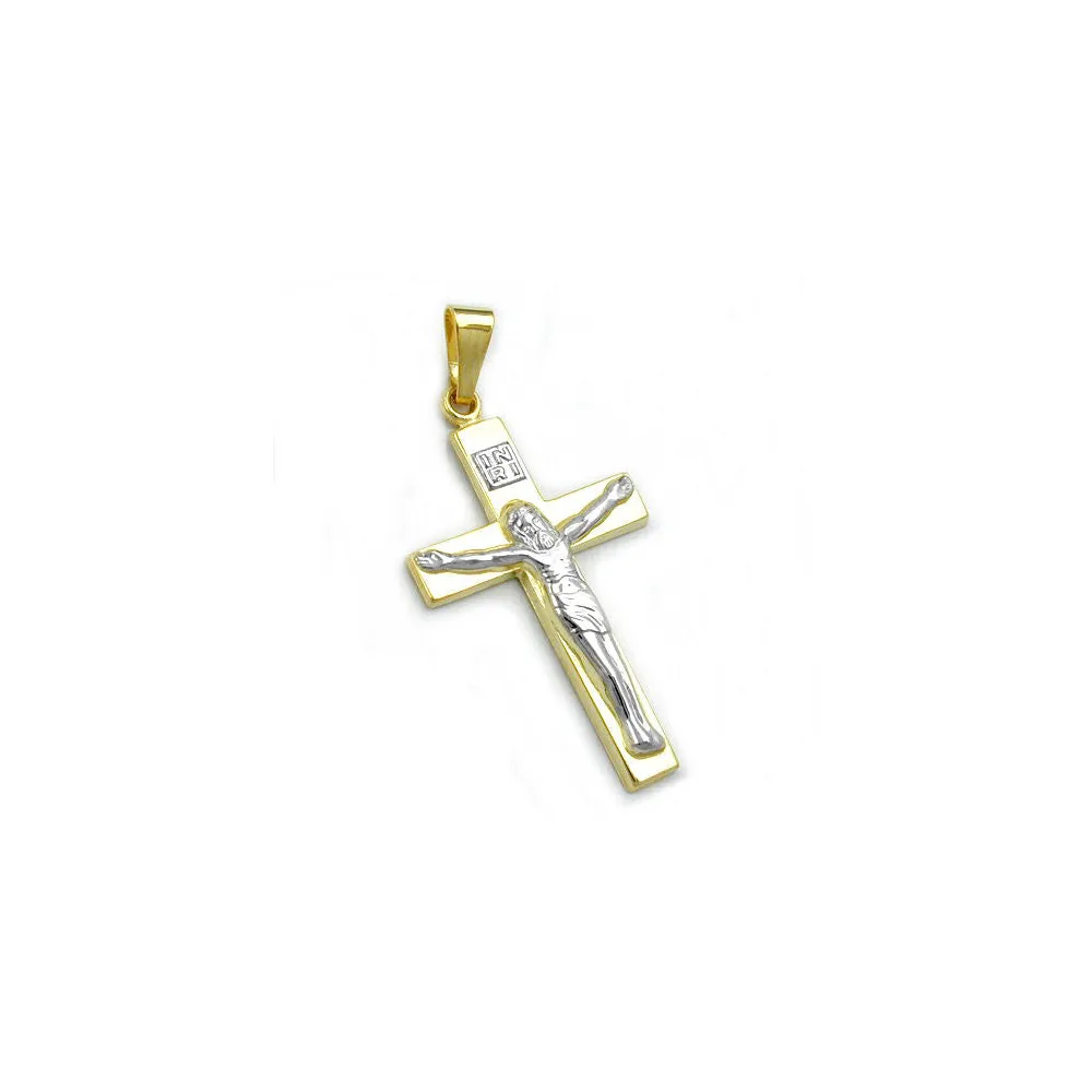 Anhänger Jesuskreuz bicolor Gold 375