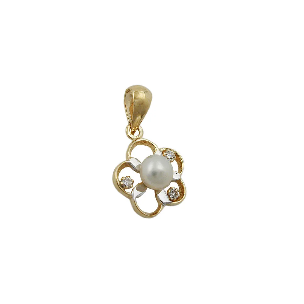 Anhänger Blume Perle Zirkonia Gold 375