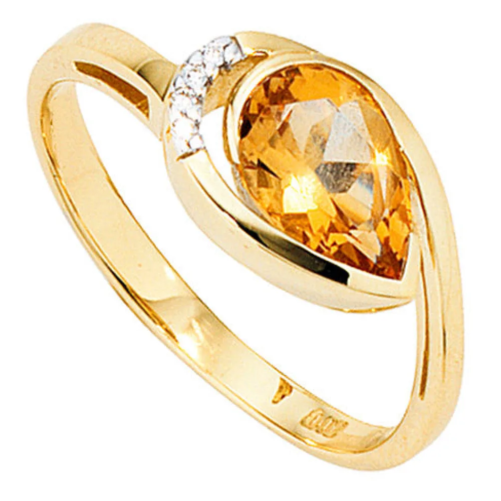 Damen Ring 585 Gold Gelbgold bicolor 1 Citrin orange 4 Diamanten Brillanten-58