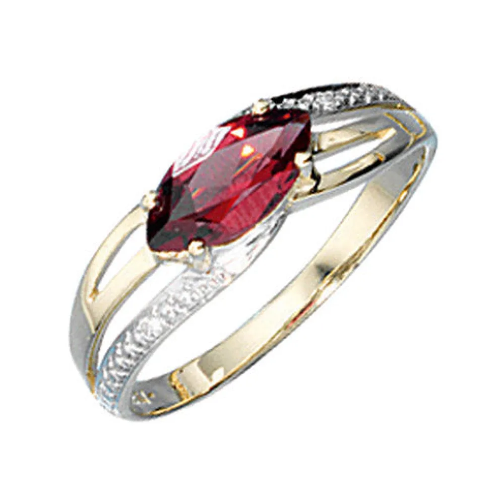 Damen Ring 585 Gold Gelbgold bicolor 1 Granat rot 2 Diamanten Brillanten-58