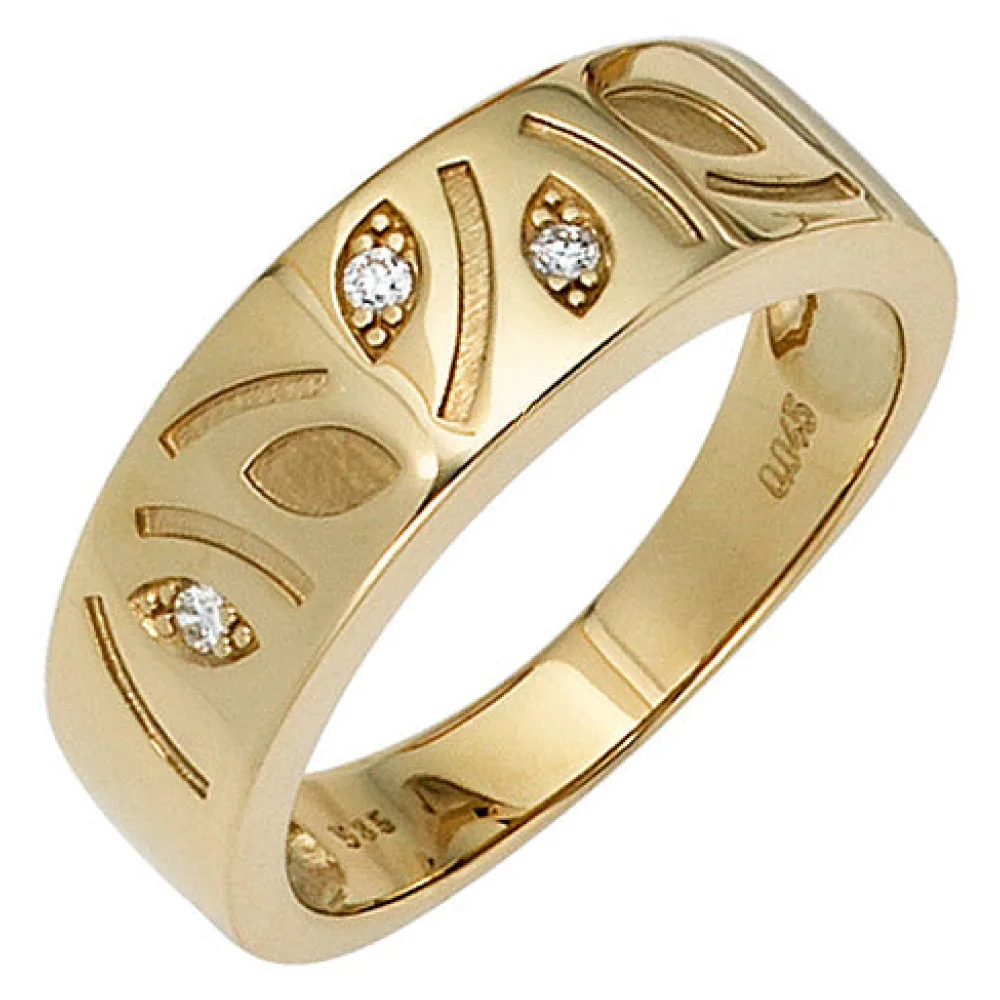 Damen Ring 585 Gold Gelbgold 3 Diamanten Brillanten 0 04ct. Goldring Diamantring-54