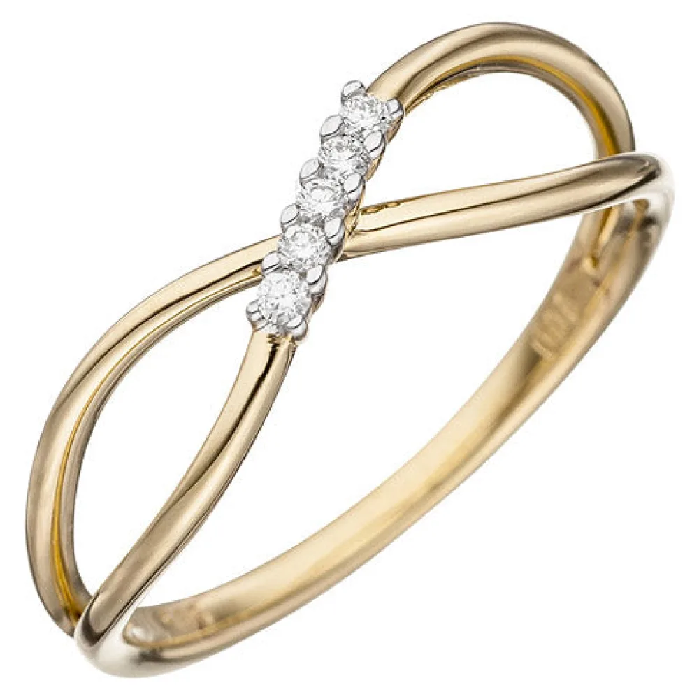 Damen Ring 585 Gold Gelbgold 5 Diamanten Brillanten Goldring Diamantring-58