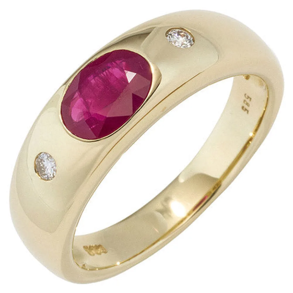 Damen Ring 585 Gold Gelbgold 1 Rubin rot 2 Diamanten Brillanten Goldring-56