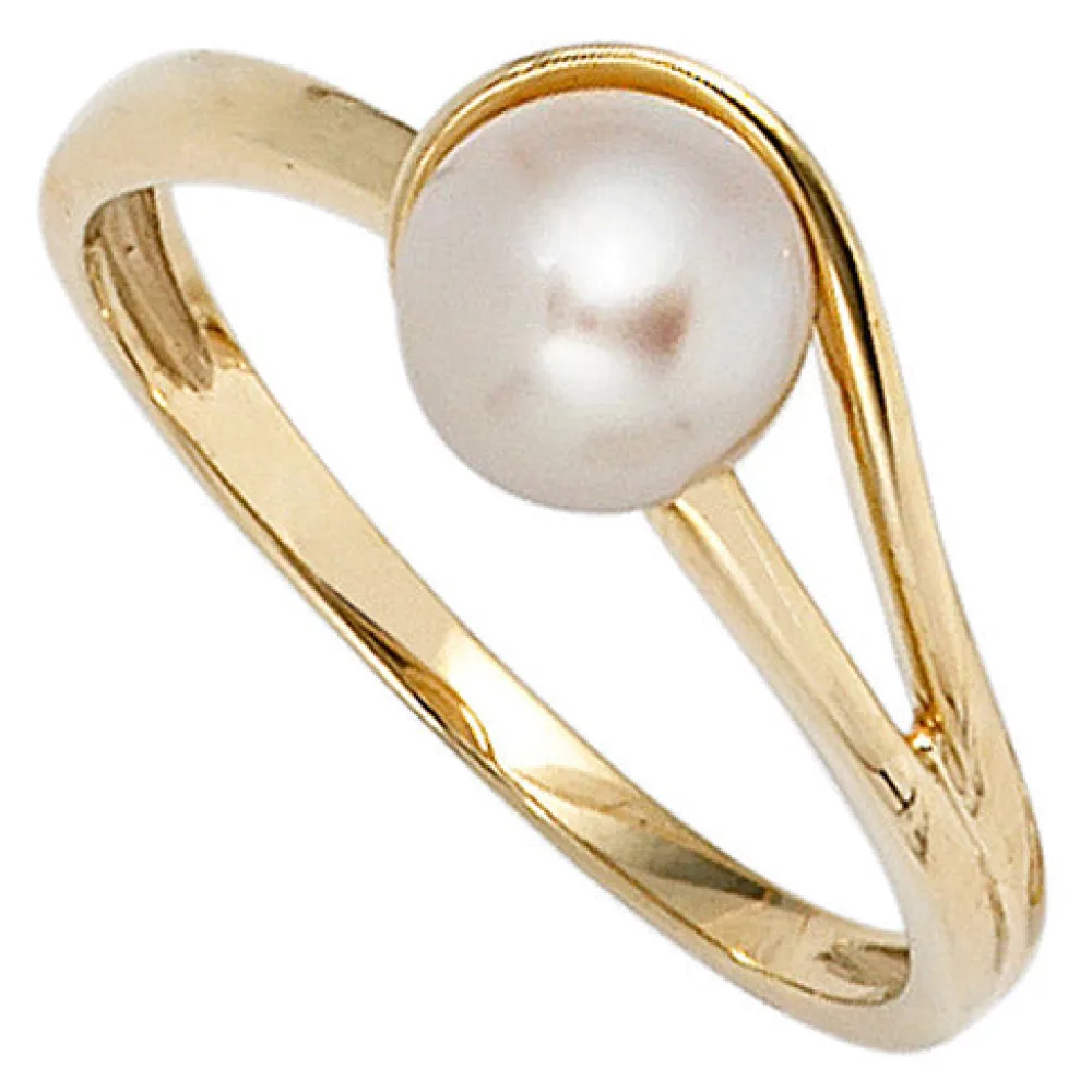 Damen Ring 585 Gold Gelbgold 1 Süßwasser Perle Goldring Perlenring-52